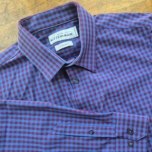 Mizzen Main Mens XL Shirt Purple Check Long Sleeve Trim Fit Leeward Performance
